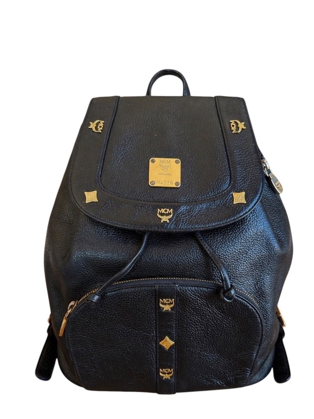 MCM Black Leather Studded Backpack